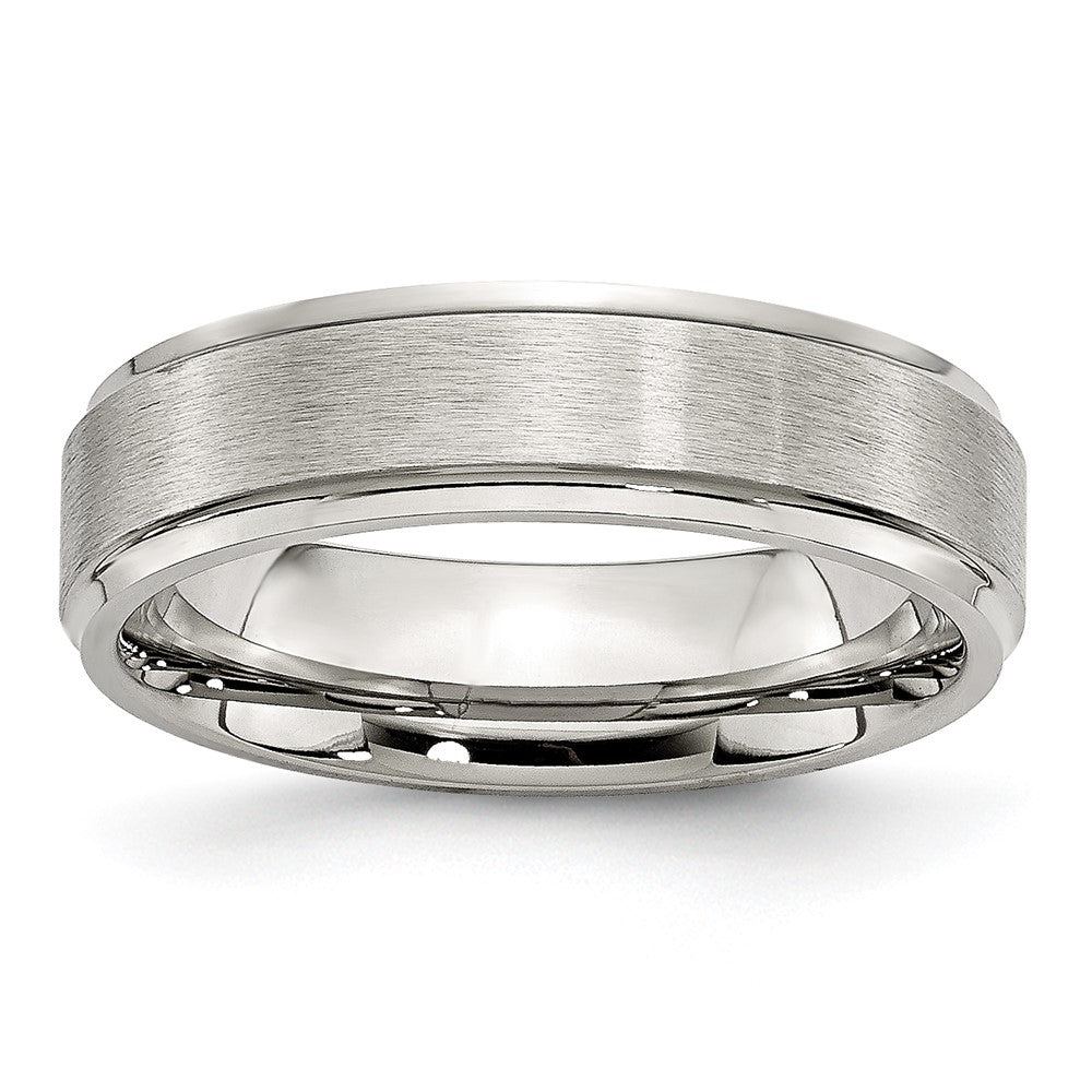 6mm Stainless Steel Brushed Center Ridged Edge Comfort Fit Band, Item R12118 by The Black Bow Jewelry Co.