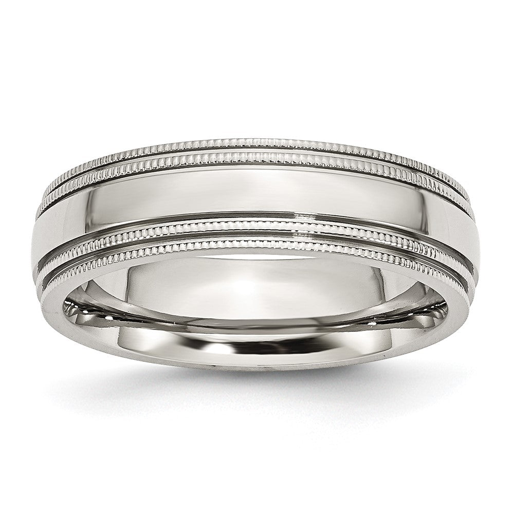 6mm Stainless Steel Double Grooved &amp; Beaded Edge Standard Fit Band, Item R12119 by The Black Bow Jewelry Co.