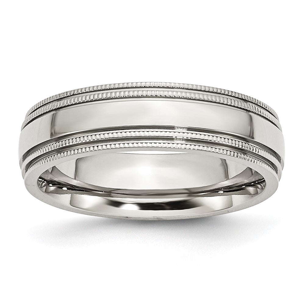 6mm Stainless Steel Double Grooved & Beaded Edge Standard Fit Band, Item R12119 by The Black Bow Jewelry Co.