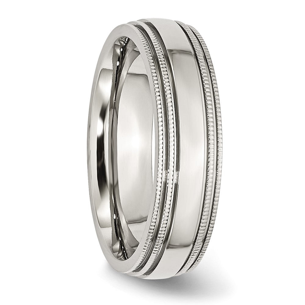 Alternate view of the 6mm Stainless Steel Double Grooved &amp; Beaded Edge Standard Fit Band by The Black Bow Jewelry Co.