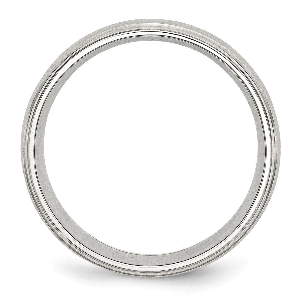 Alternate view of the Mens 8mm Stainless Steel Sterling Silver Inlay Brushed Ridge Edge Band by The Black Bow Jewelry Co.