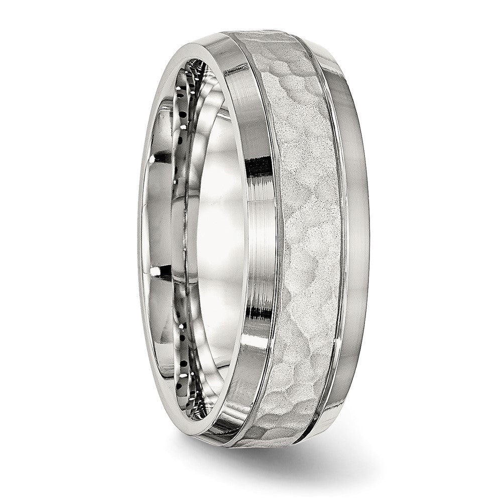 Alternate view of the 7.5mm Stainless Steel Hammered Beveled Edge Standard Fit Band by The Black Bow Jewelry Co.