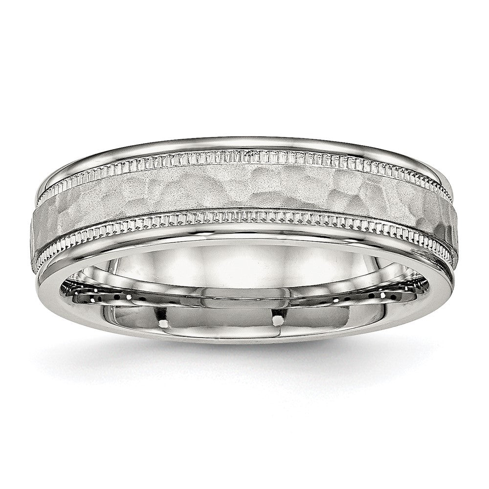 6mm Stainless Steel Hammered &amp; Grooved Edge Standard Fit Band, Item R12123 by The Black Bow Jewelry Co.