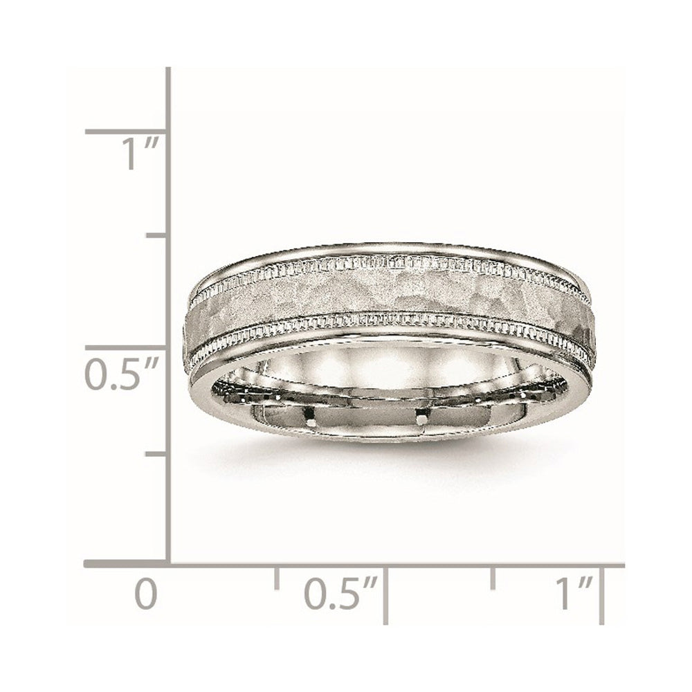 Alternate view of the 6mm Stainless Steel Hammered &amp; Grooved Edge Standard Fit Band by The Black Bow Jewelry Co.