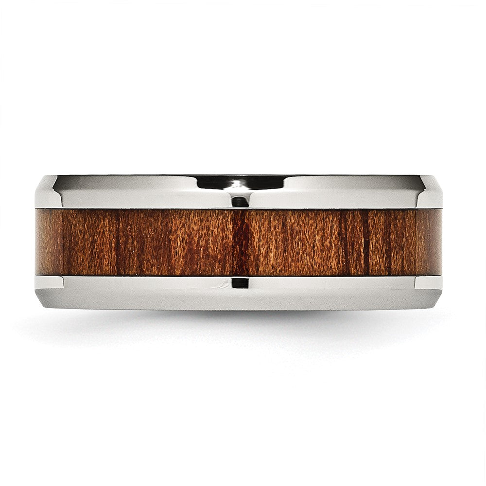 Alternate view of the Men's 8mm Stainless Steel Red/Orange Koa Wood Enamel Comfort Fit Band by The Black Bow Jewelry Co.