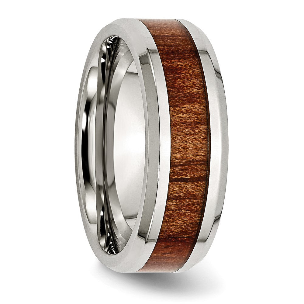 Alternate view of the Men's 8mm Stainless Steel Red/Orange Koa Wood Enamel Comfort Fit Band by The Black Bow Jewelry Co.