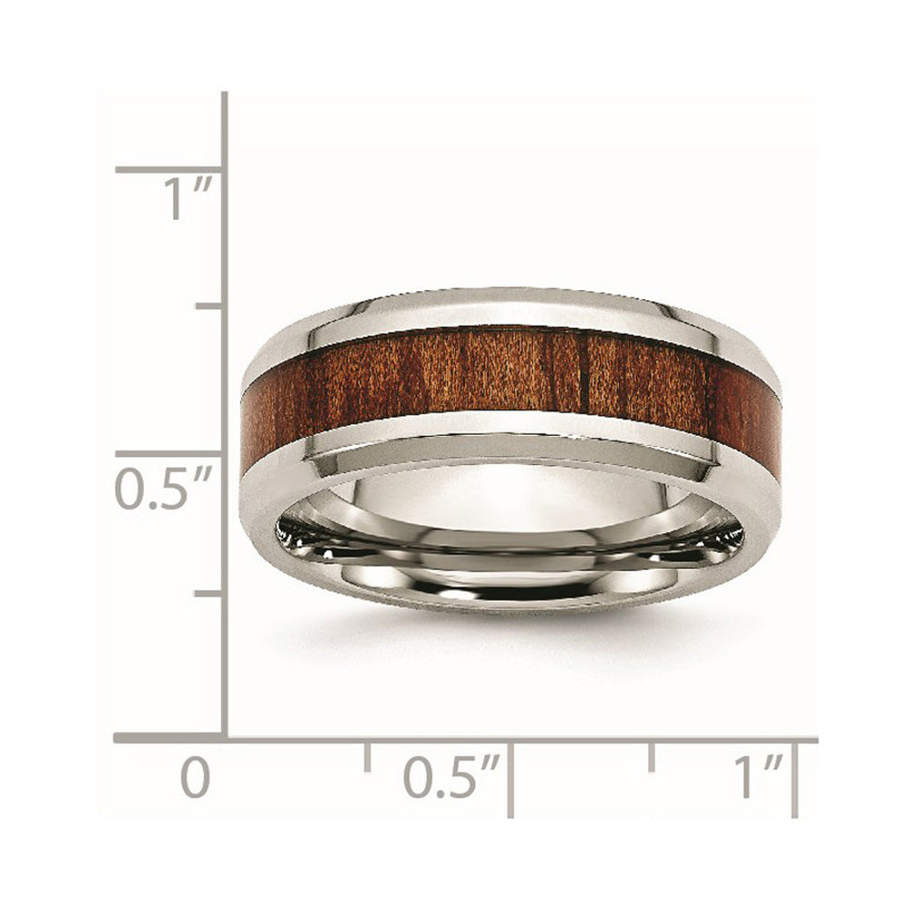 Alternate view of the Men's 8mm Stainless Steel Red/Orange Koa Wood Enamel Comfort Fit Band by The Black Bow Jewelry Co.