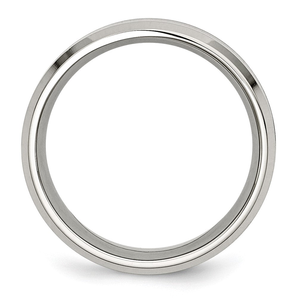 Alternate view of the Men's 8mm Stainless Steel Red Koa Wood Enamel Beveled Comfort Fit Band by The Black Bow Jewelry Co.