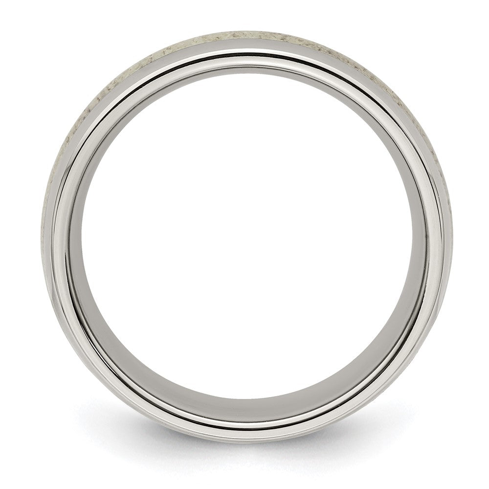 Alternate view of the Men's 8mm Stainless Steel Antler Inlay Domed Standard Fit Band by The Black Bow Jewelry Co.
