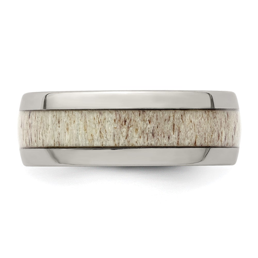 Alternate view of the Men's 8mm Stainless Steel Antler Inlay Domed Standard Fit Band by The Black Bow Jewelry Co.