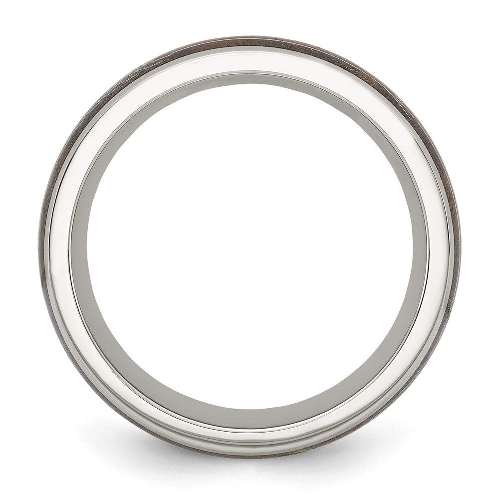 Alternate view of the Men's 8mm Stainless Steel Wood & Enamel Inlay Arrow Design Domed Band by The Black Bow Jewelry Co.