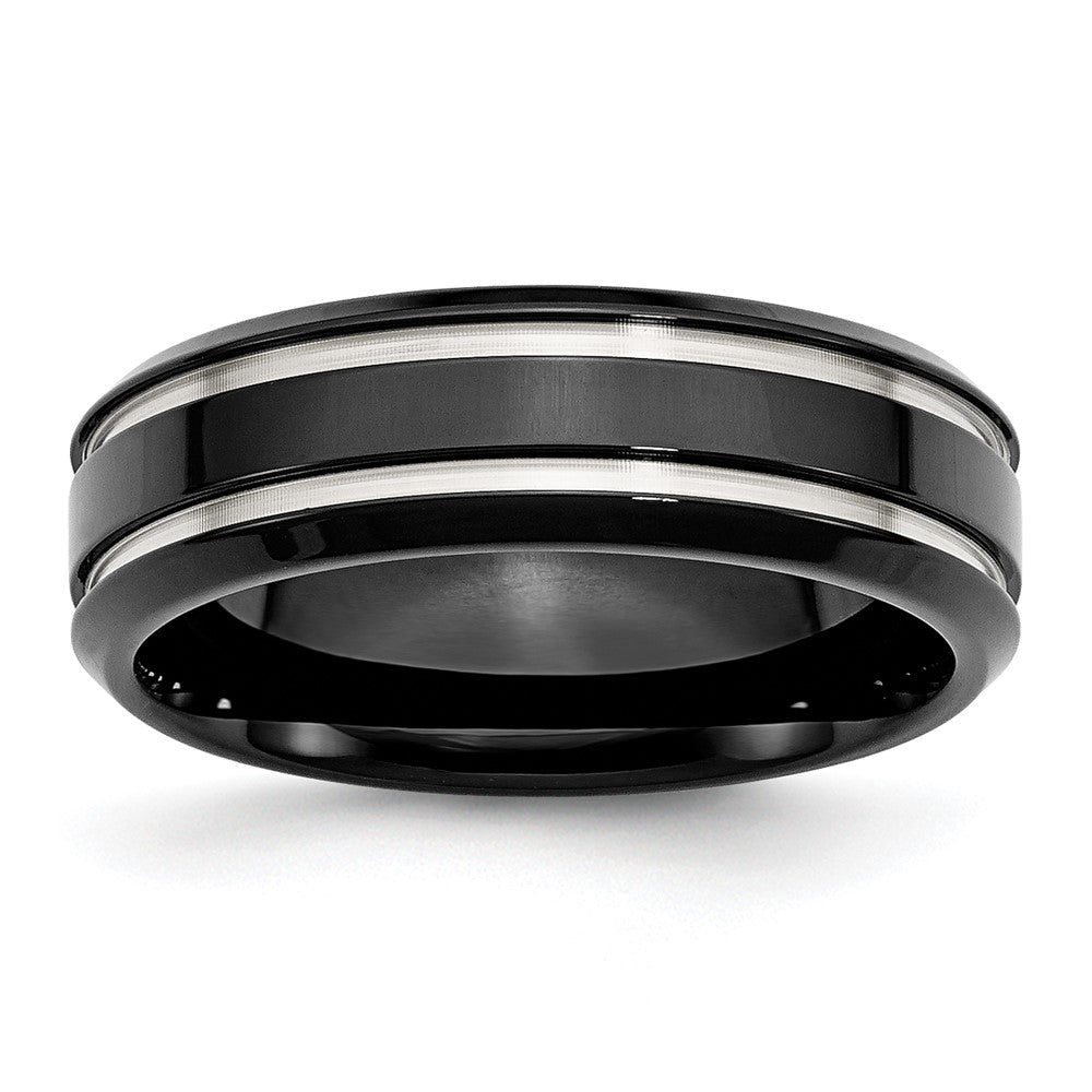 7mm Black Plated Stainless Steel Grooved Standard Fit Band, Item R12136 by The Black Bow Jewelry Co.