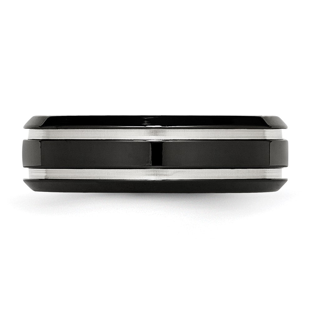 Alternate view of the 7mm Black Plated Stainless Steel Grooved Standard Fit Band by The Black Bow Jewelry Co.