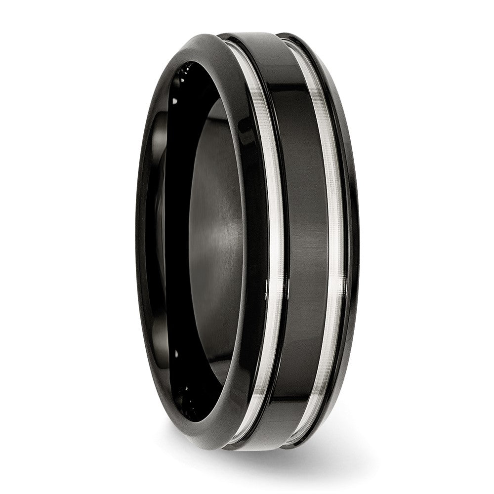 Alternate view of the 7mm Black Plated Stainless Steel Grooved Standard Fit Band by The Black Bow Jewelry Co.