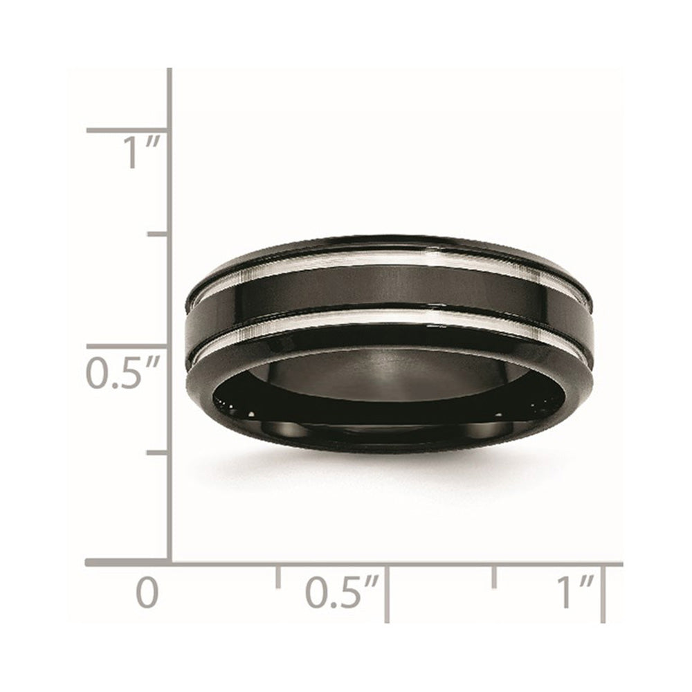 Alternate view of the 7mm Black Plated Stainless Steel Grooved Standard Fit Band by The Black Bow Jewelry Co.