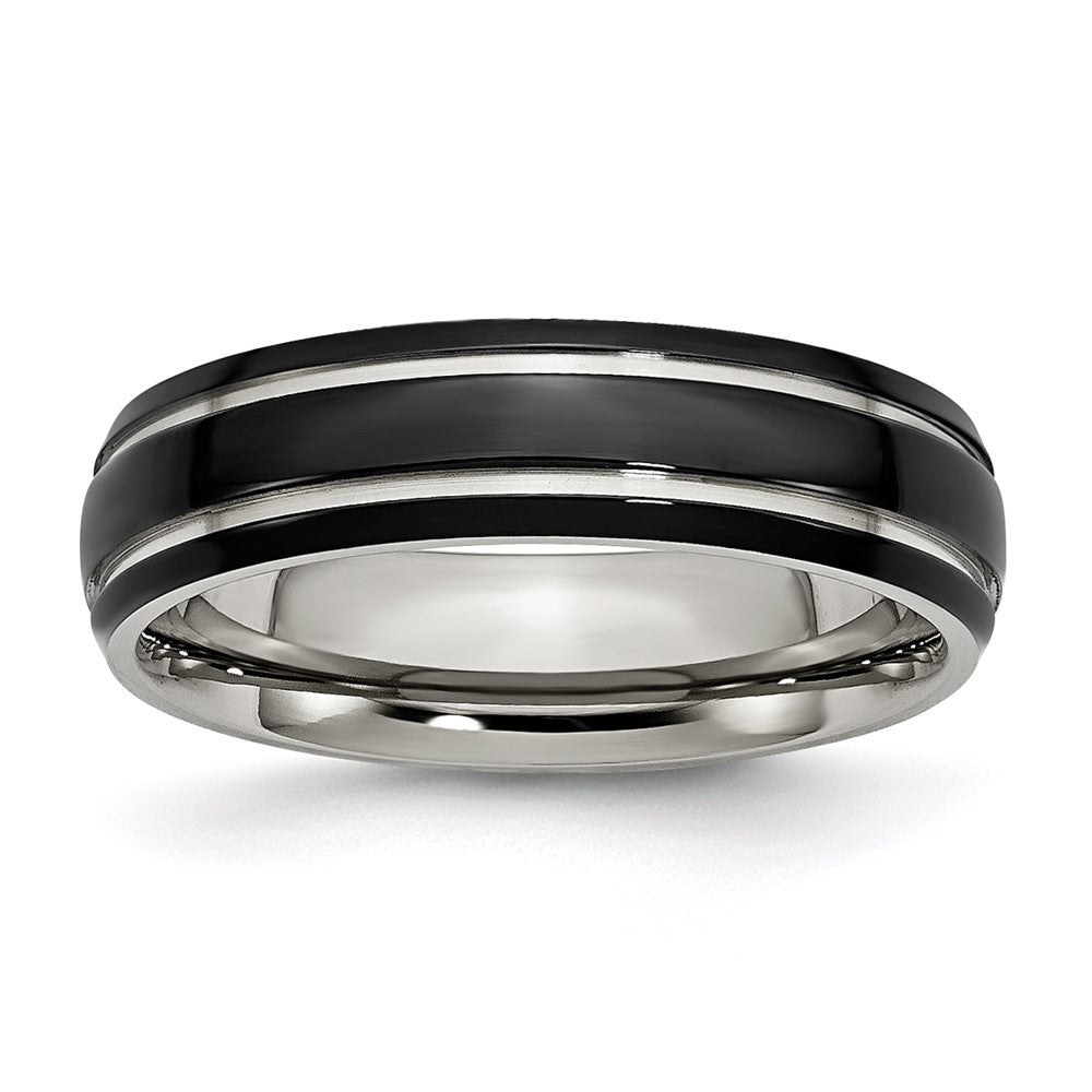 6mm Black Plated Stainless Steel Domed Grooved Comfort Fit Band, Item R12137 by The Black Bow Jewelry Co.