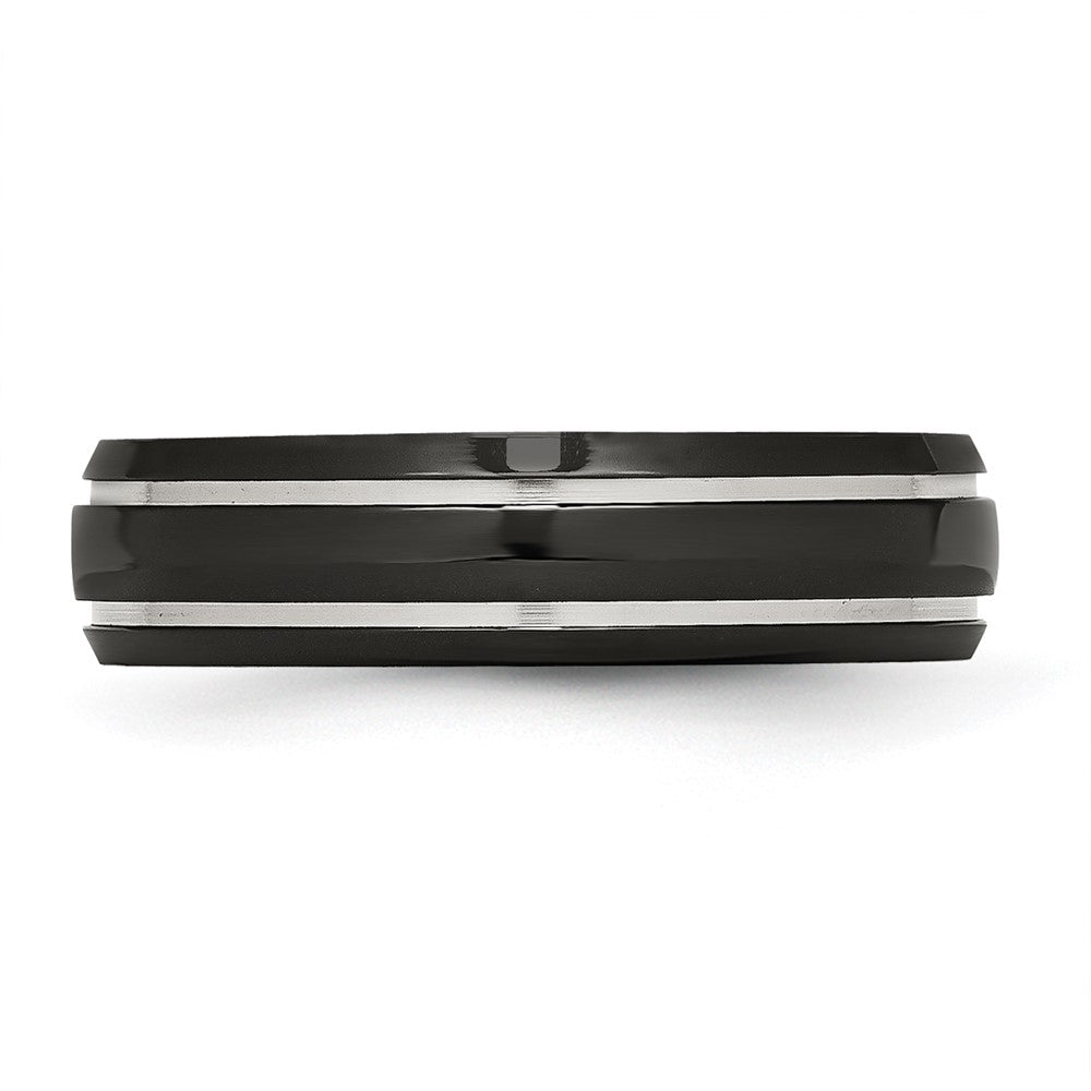 Alternate view of the 6mm Black Plated Stainless Steel Domed Grooved Comfort Fit Band by The Black Bow Jewelry Co.