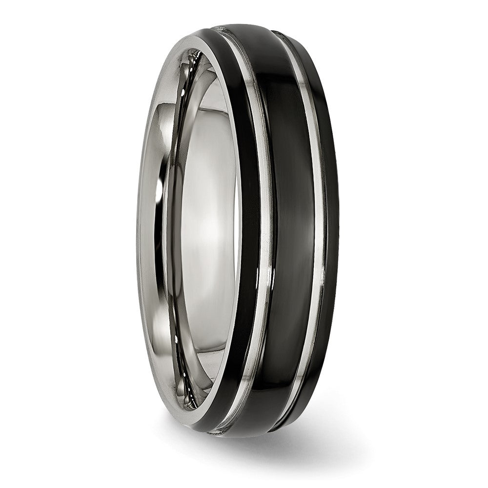 Alternate view of the 6mm Black Plated Stainless Steel Domed Grooved Comfort Fit Band by The Black Bow Jewelry Co.