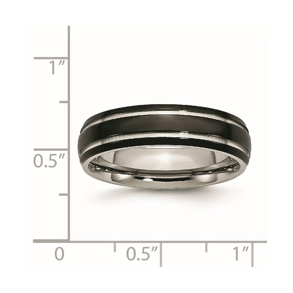 Alternate view of the 6mm Black Plated Stainless Steel Domed Grooved Comfort Fit Band by The Black Bow Jewelry Co.