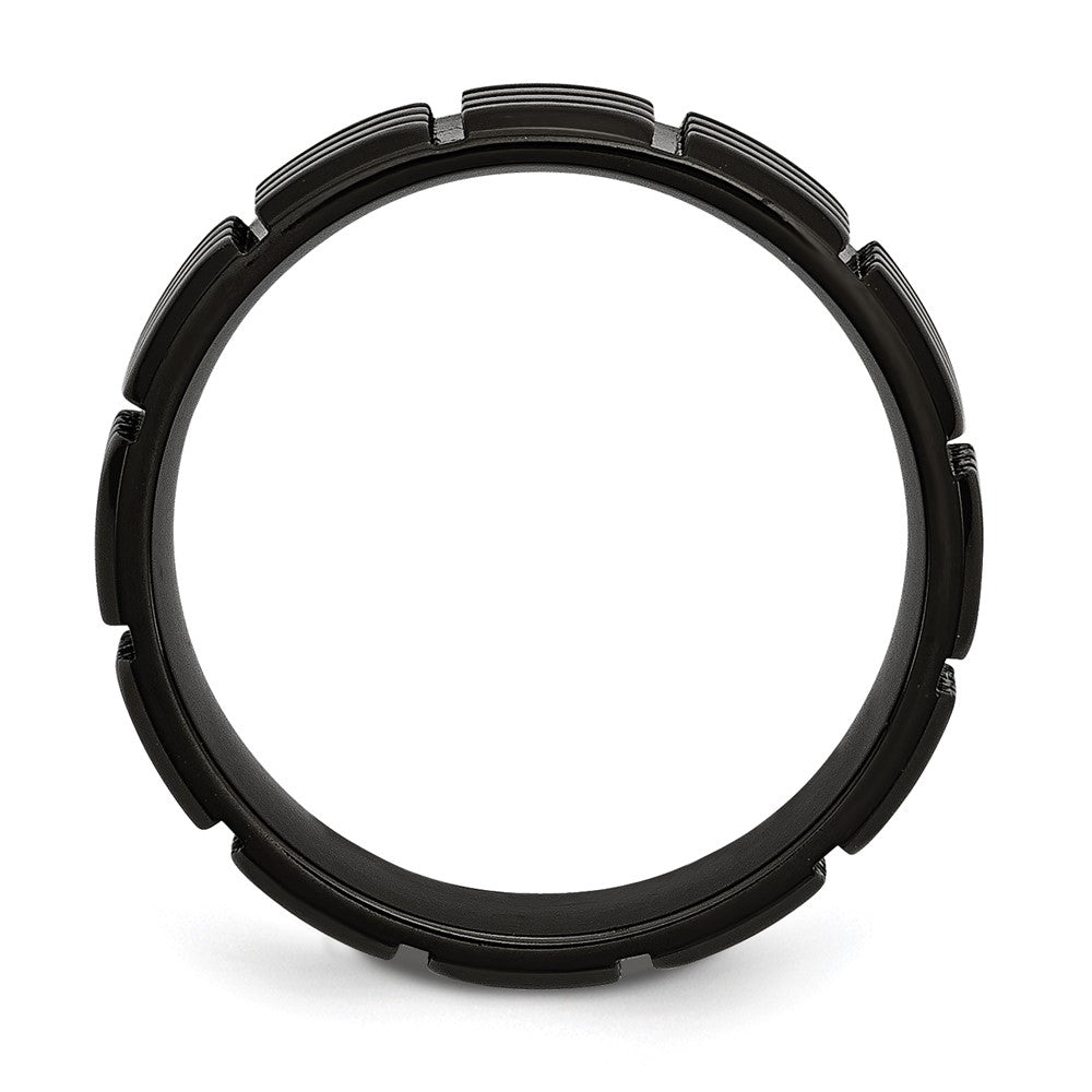 Alternate view of the Men's 8mm Black Plated Stainless Steel Grooved Standard Fit Band by The Black Bow Jewelry Co.