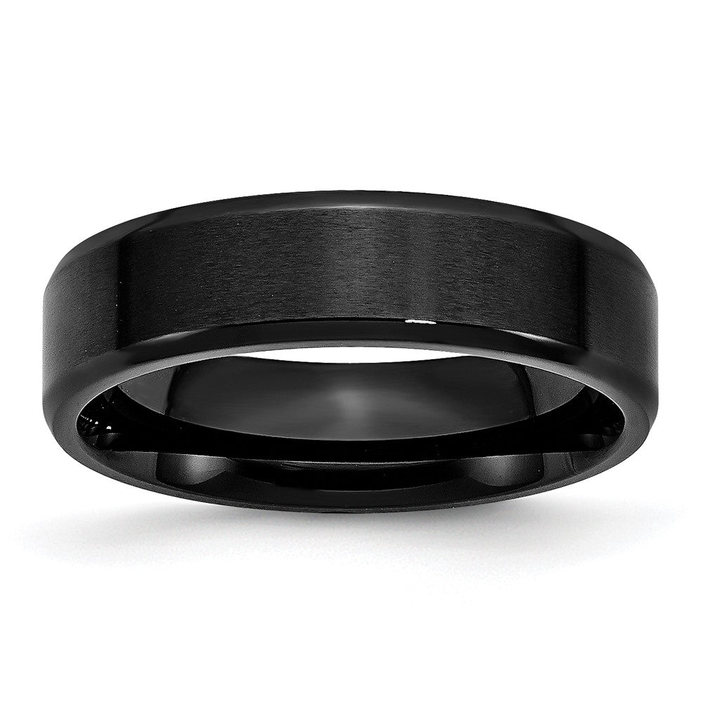 6mm Black Plated Stainless Steel Brushed & Beveled Edge Band, Item R12140 by The Black Bow Jewelry Co.