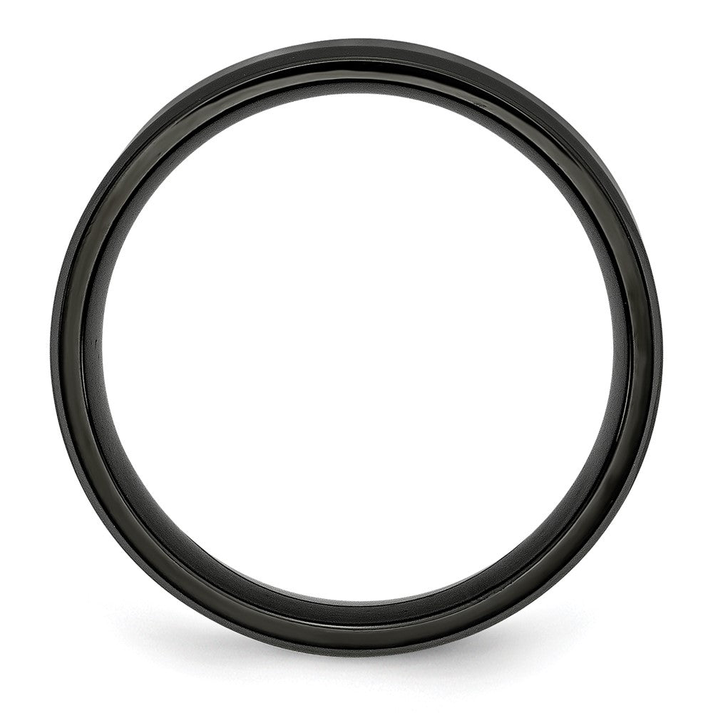 Alternate view of the 6mm Black Plated Stainless Steel Brushed & Beveled Edge Band by The Black Bow Jewelry Co.