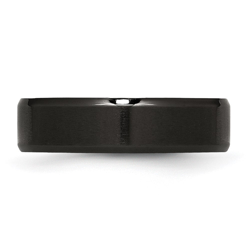 Alternate view of the 6mm Black Plated Stainless Steel Brushed & Beveled Edge Band by The Black Bow Jewelry Co.