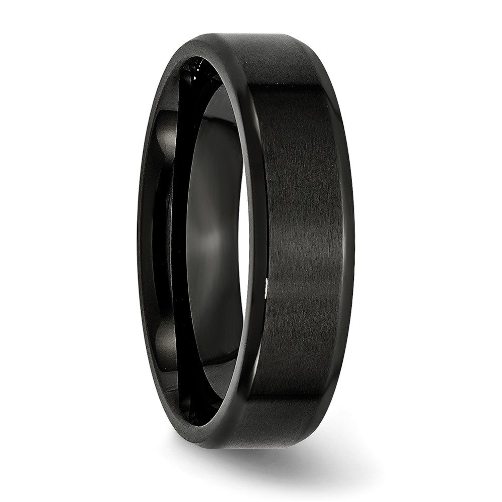 Alternate view of the 6mm Black Plated Stainless Steel Brushed & Beveled Edge Band by The Black Bow Jewelry Co.