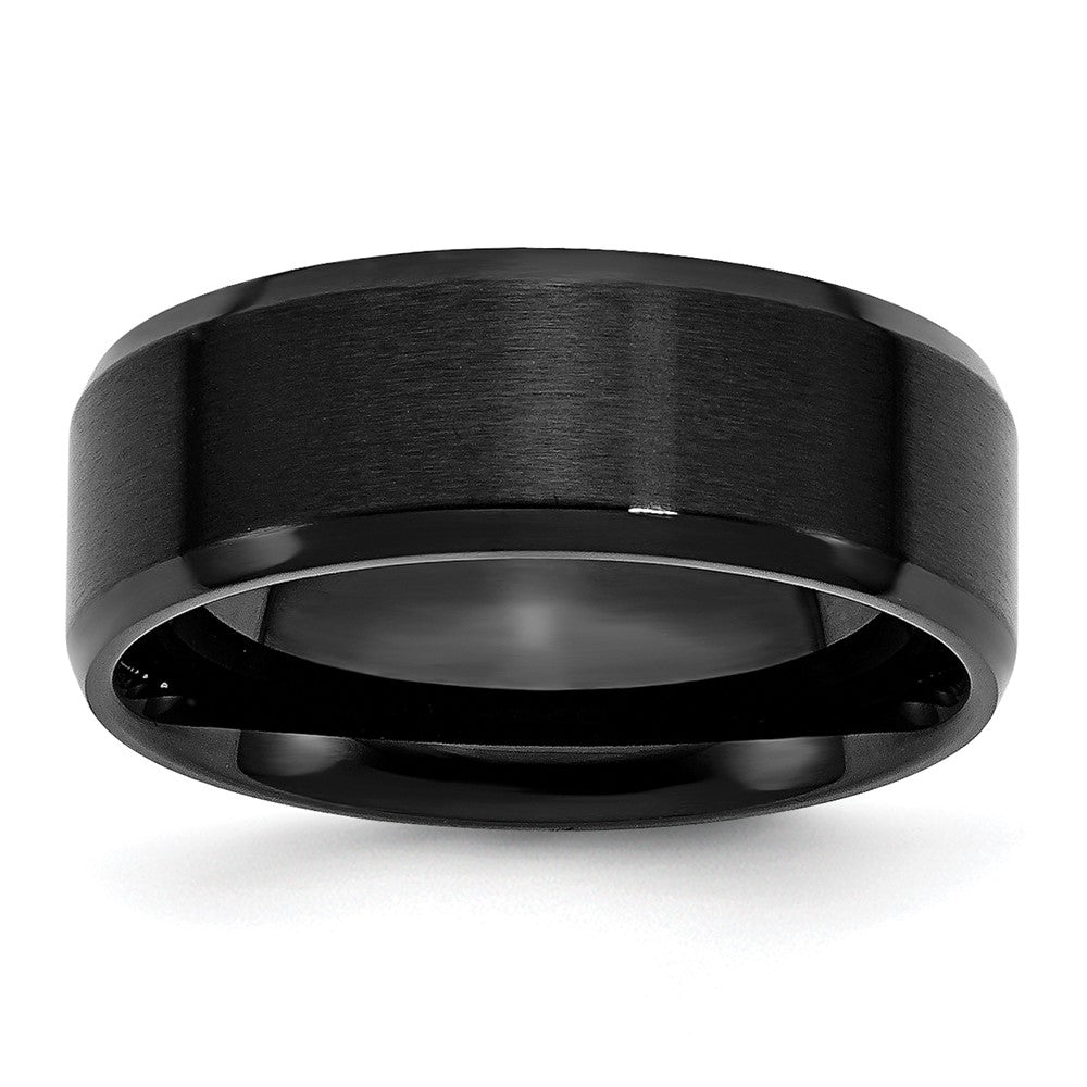 Men's 8mm Black Plated Stainless Steel Brushed & Beveled Edge Band, Item R12141 by The Black Bow Jewelry Co.