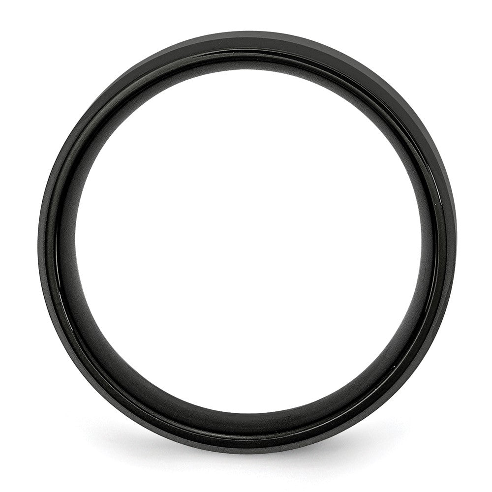 Alternate view of the Men's 8mm Black Plated Stainless Steel Brushed & Beveled Edge Band by The Black Bow Jewelry Co.