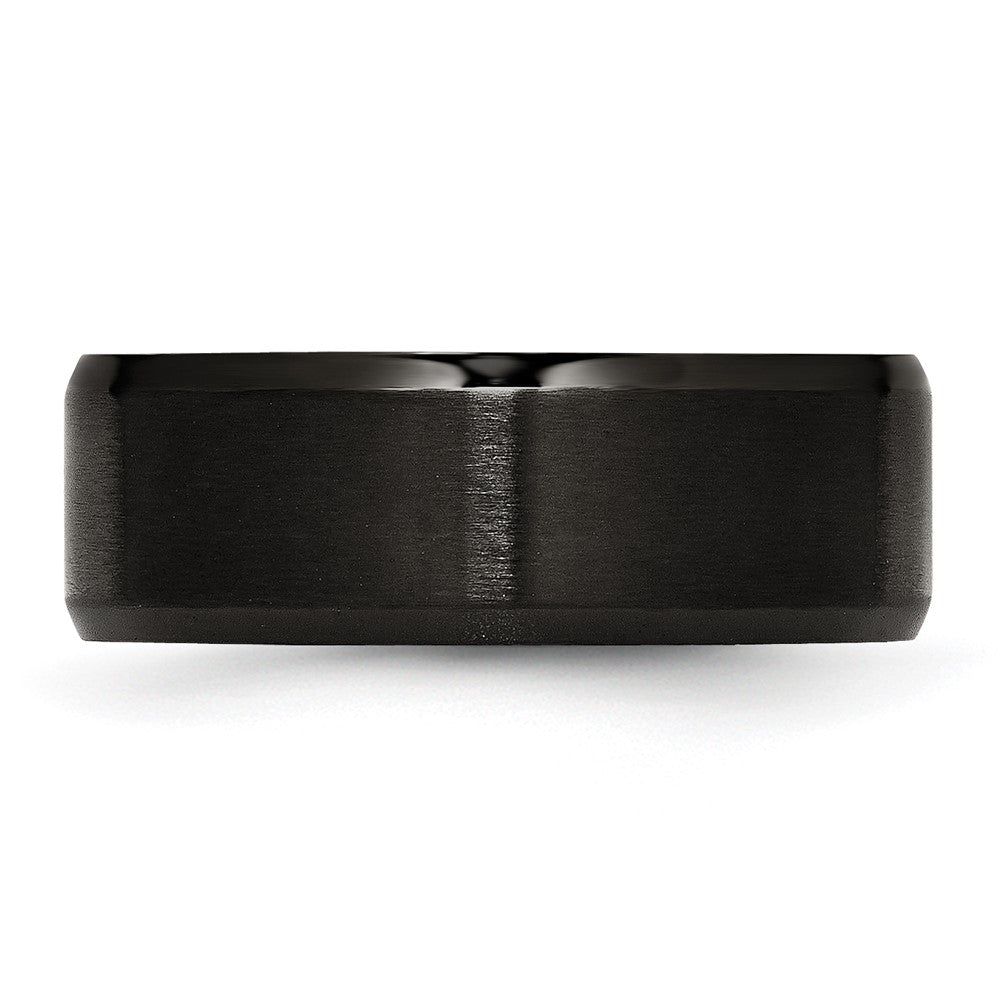 Alternate view of the Men's 8mm Black Plated Stainless Steel Brushed & Beveled Edge Band by The Black Bow Jewelry Co.