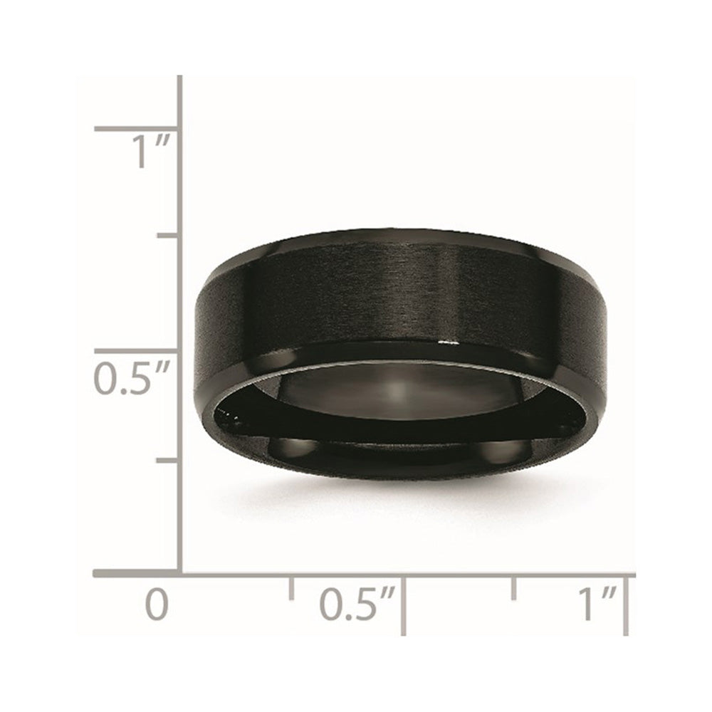 Alternate view of the Men's 8mm Black Plated Stainless Steel Brushed & Beveled Edge Band by The Black Bow Jewelry Co.