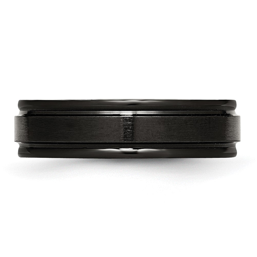 Alternate view of the 6mm Black Plated Stainless Steel Brushed Center Grooved Edges Band by The Black Bow Jewelry Co.