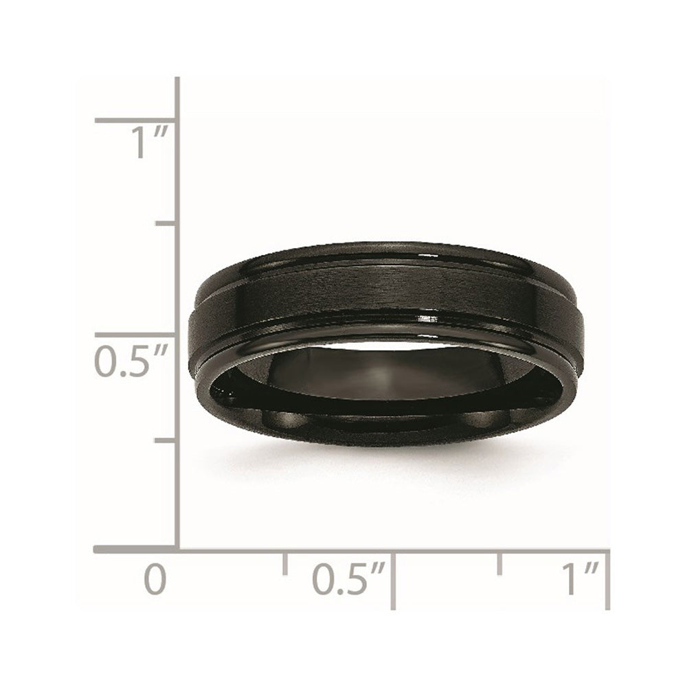 Alternate view of the 6mm Black Plated Stainless Steel Brushed Center Grooved Edges Band by The Black Bow Jewelry Co.
