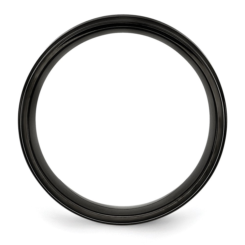 Alternate view of the 8mm Black Plated Stainless Steel Brushed Center Grooved Edges Band by The Black Bow Jewelry Co.