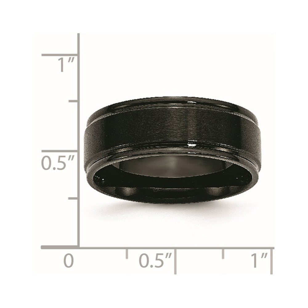 Alternate view of the 8mm Black Plated Stainless Steel Brushed Center Grooved Edges Band by The Black Bow Jewelry Co.