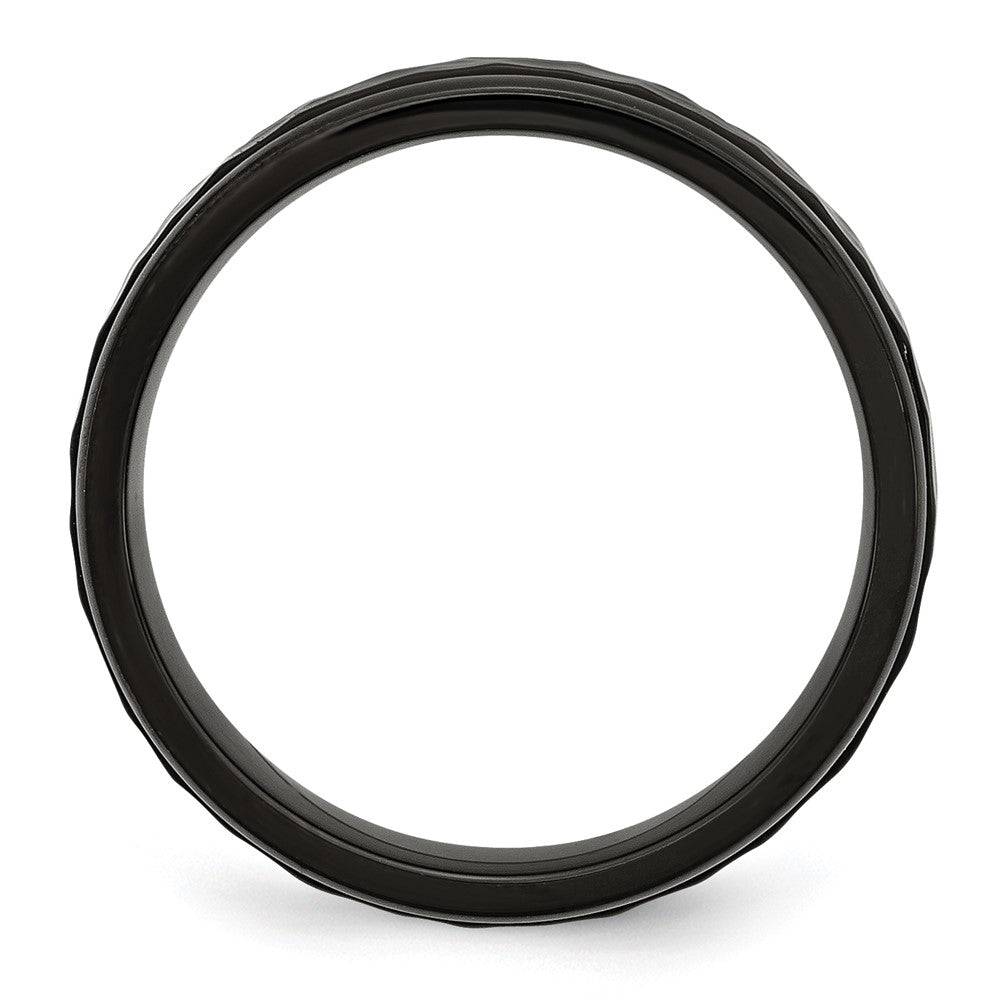 Alternate view of the 7mm Black Plated Stainless Steel Hammered Rounded Edge Band by The Black Bow Jewelry Co.