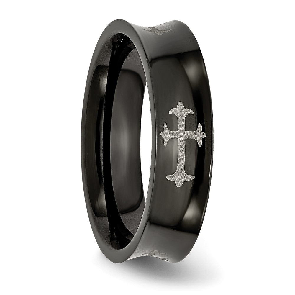 Alternate view of the 6mm Stainless Steel Black Plated &amp; Polished Cross Concaved Band by The Black Bow Jewelry Co.