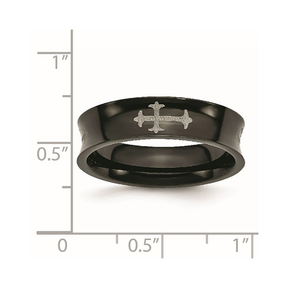 Alternate view of the 6mm Stainless Steel Black Plated &amp; Polished Cross Concaved Band by The Black Bow Jewelry Co.