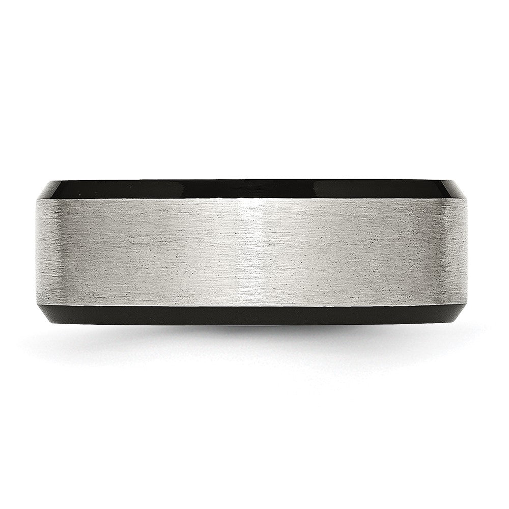 Alternate view of the Men's 8mm Stainless Steel & Black Plated Beveled Edge Band by The Black Bow Jewelry Co.