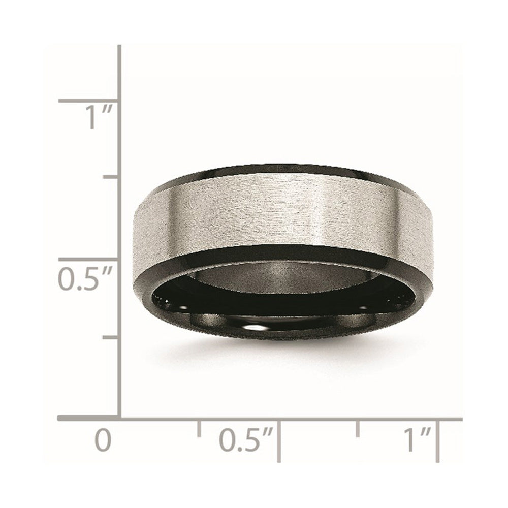 Alternate view of the Men's 8mm Stainless Steel & Black Plated Beveled Edge Band by The Black Bow Jewelry Co.