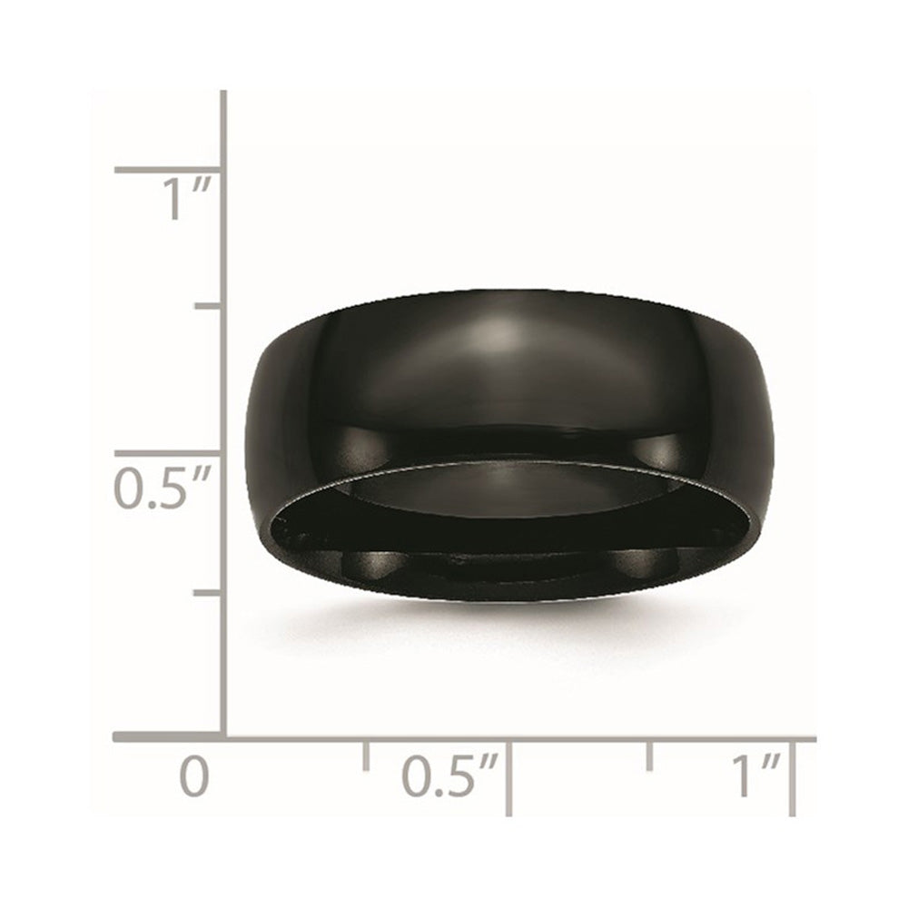 Alternate view of the Men's 8mm Black Plated Stainless Steel Polished Domed Band by The Black Bow Jewelry Co.