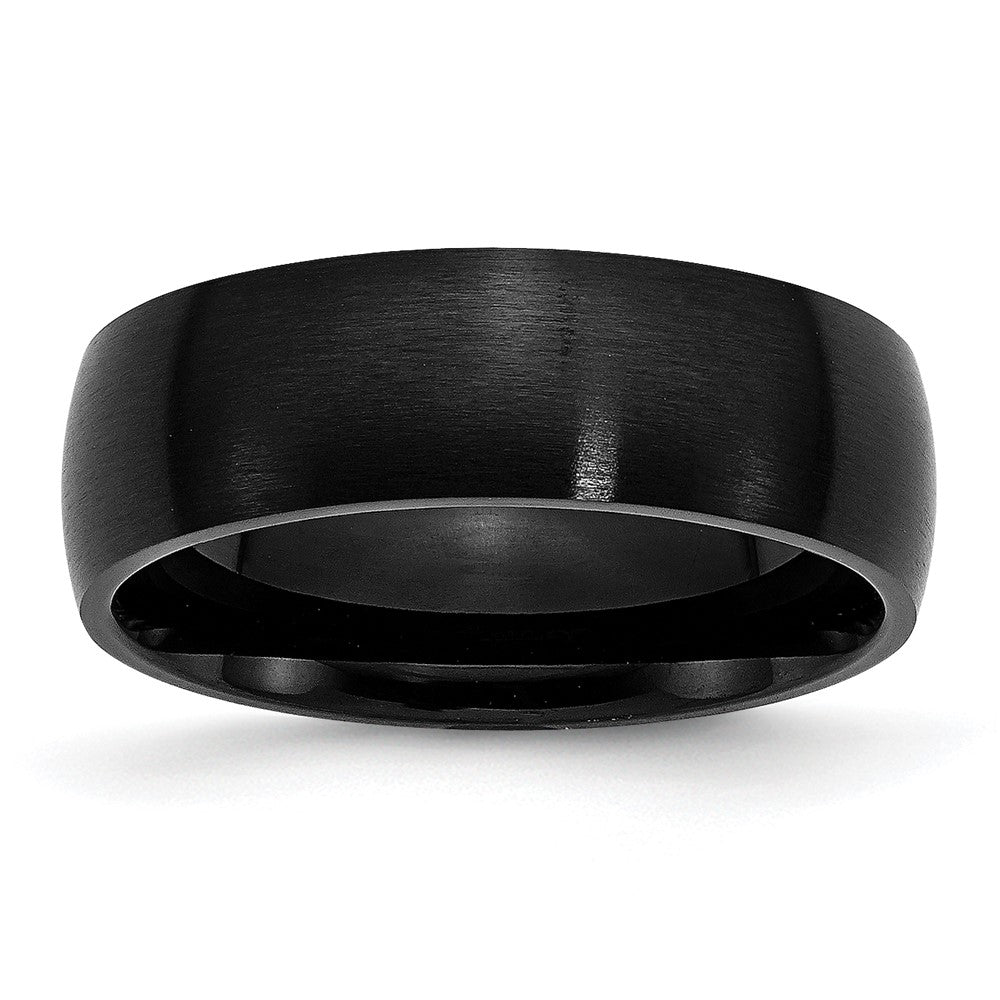 Men's 7mm Black Plated Stainless Steel Brushed Domed Band, Item R12160 by The Black Bow Jewelry Co.