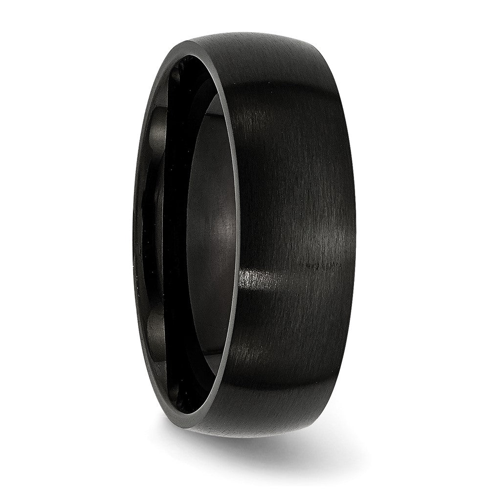 Alternate view of the Men's 7mm Black Plated Stainless Steel Brushed Domed Band by The Black Bow Jewelry Co.