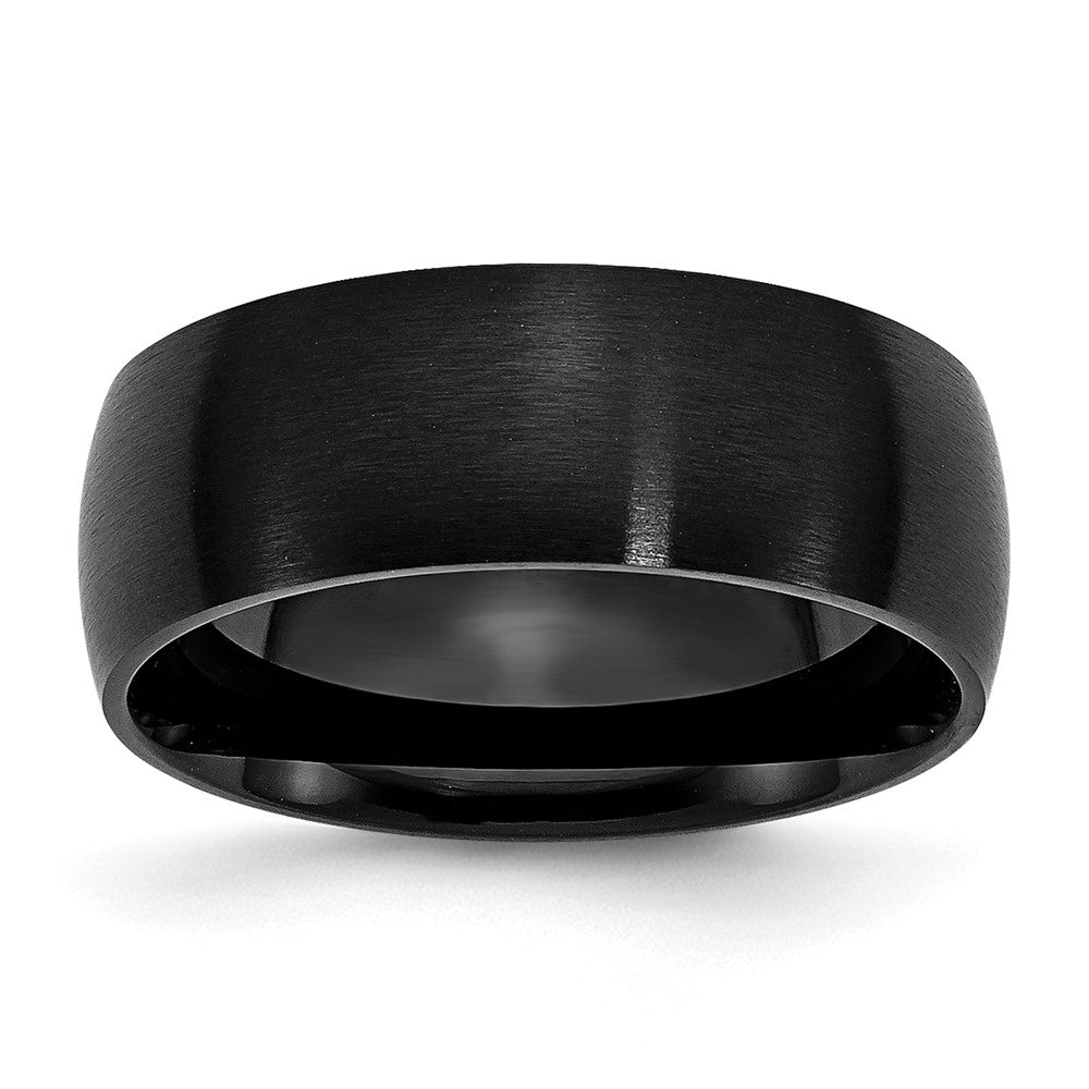 Men's 8mm Black Plated Stainless Steel Brushed Domed Band, Item R12161 by The Black Bow Jewelry Co.