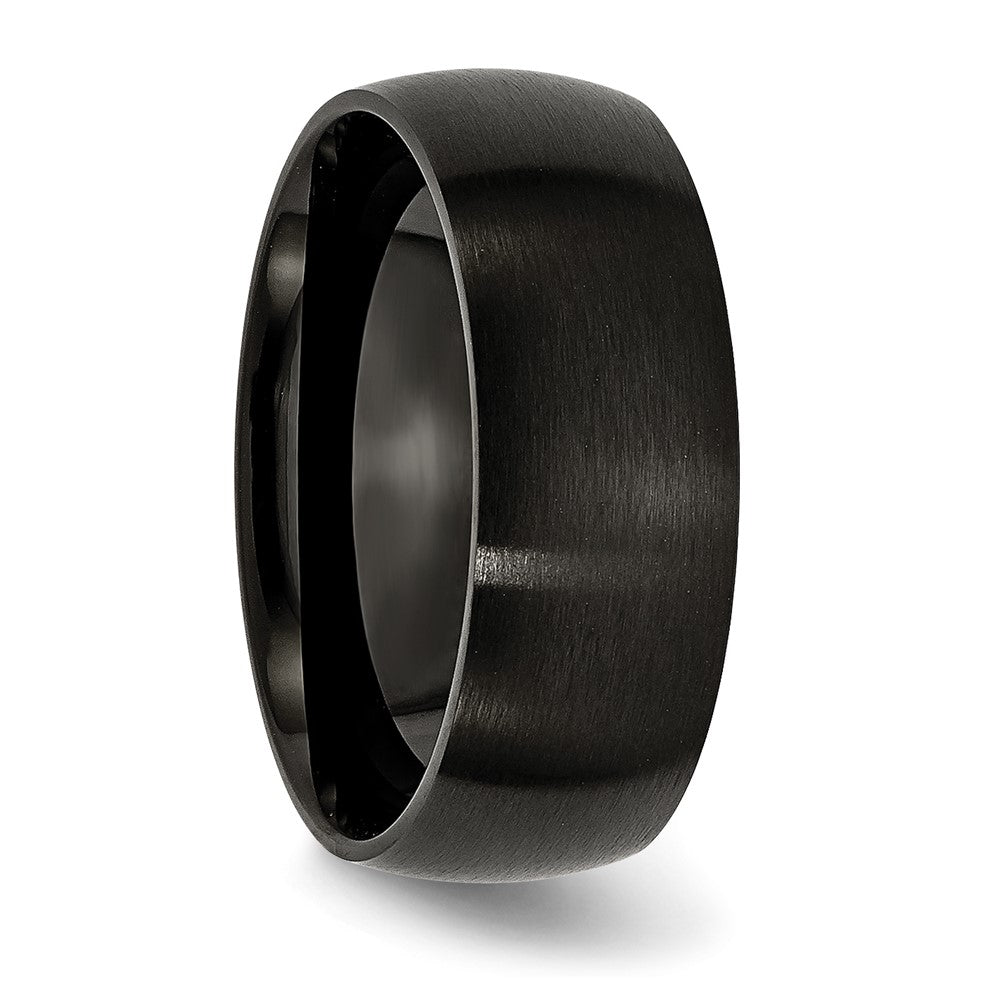 Alternate view of the Men's 8mm Black Plated Stainless Steel Brushed Domed Band by The Black Bow Jewelry Co.