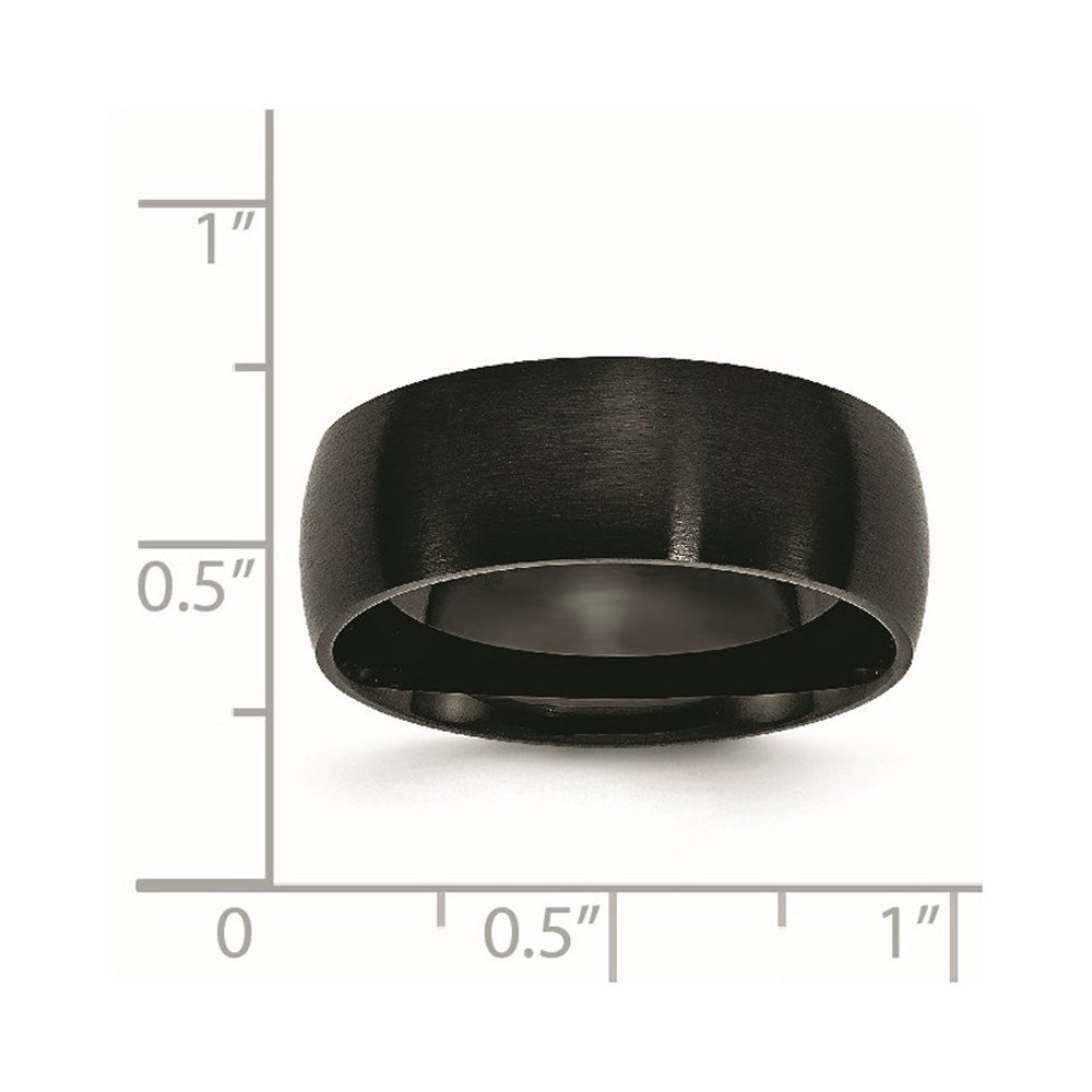 Alternate view of the Men's 8mm Black Plated Stainless Steel Brushed Domed Band by The Black Bow Jewelry Co.