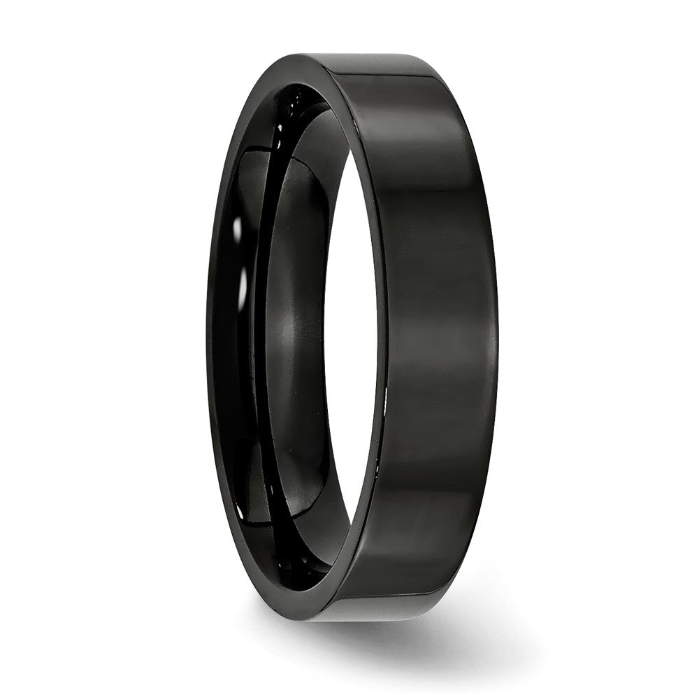 Alternate view of the 5mm Black Plated Stainless Steel Polished Flat Band by The Black Bow Jewelry Co.
