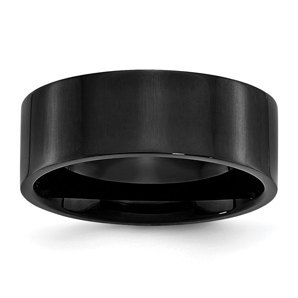 Men's 8mm Black Plated Stainless Steel Polished Flat Band, Item R12164 by The Black Bow Jewelry Co.