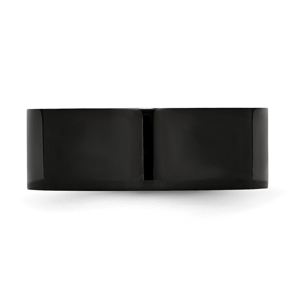 Alternate view of the Men's 8mm Black Plated Stainless Steel Polished Flat Band by The Black Bow Jewelry Co.